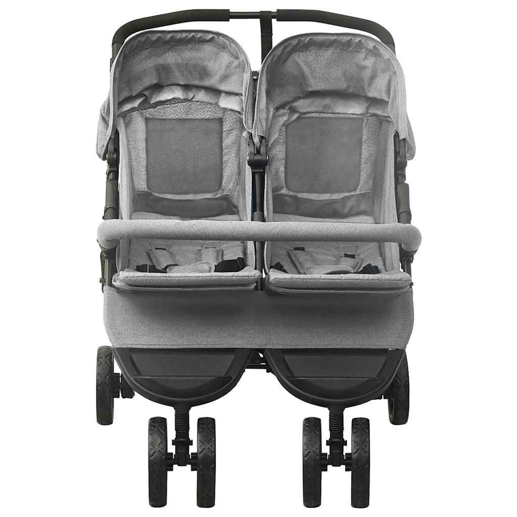 vidaXL Tweelingkinderwagen Lichtgrijs Staal