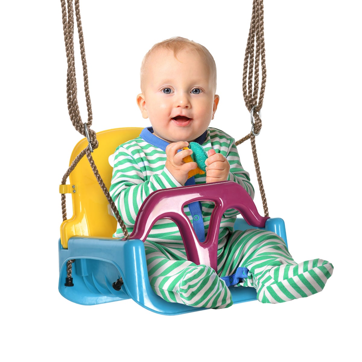 Outsunny Babyschommel, peuterschommel voor binnen, 42 cm x 33 cm x 180 cm, kunststof, blauw + geel + paars