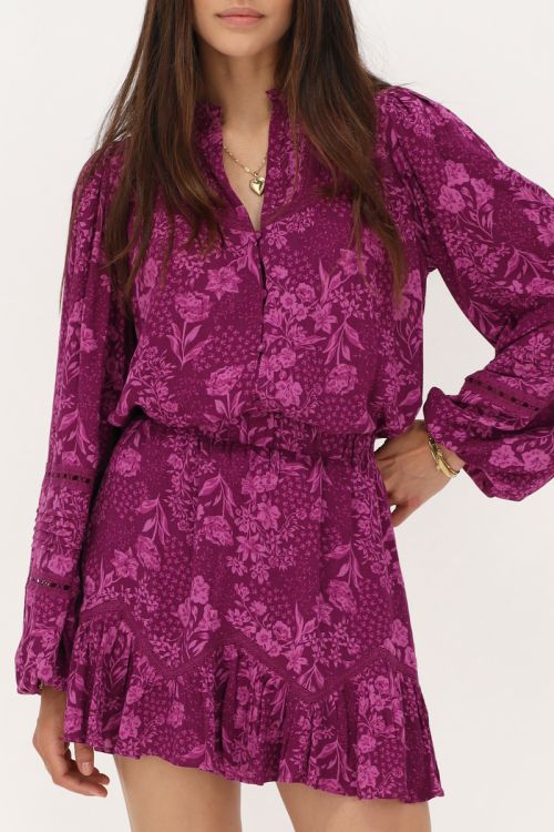 Paarse & roze rokje met bloemenprint