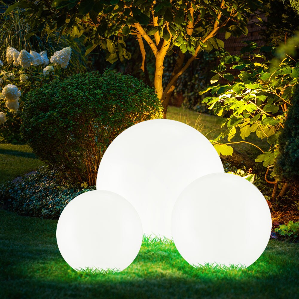 3er Set LED Solarleuchten, Außenlampe, Kugel, weiß silber