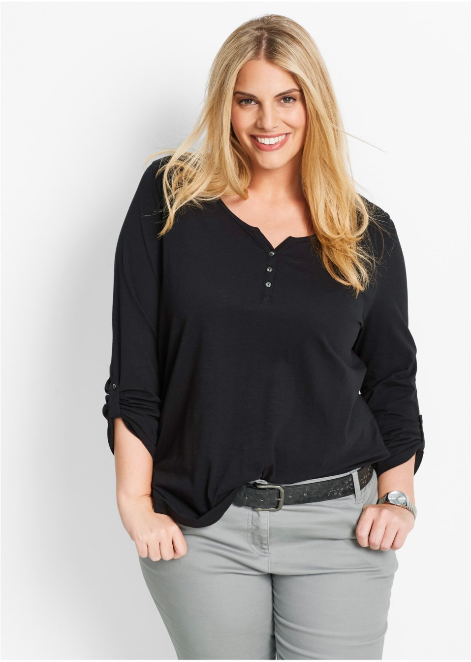 T-shirt manches longues en coton léger avec patte de boutonnage
