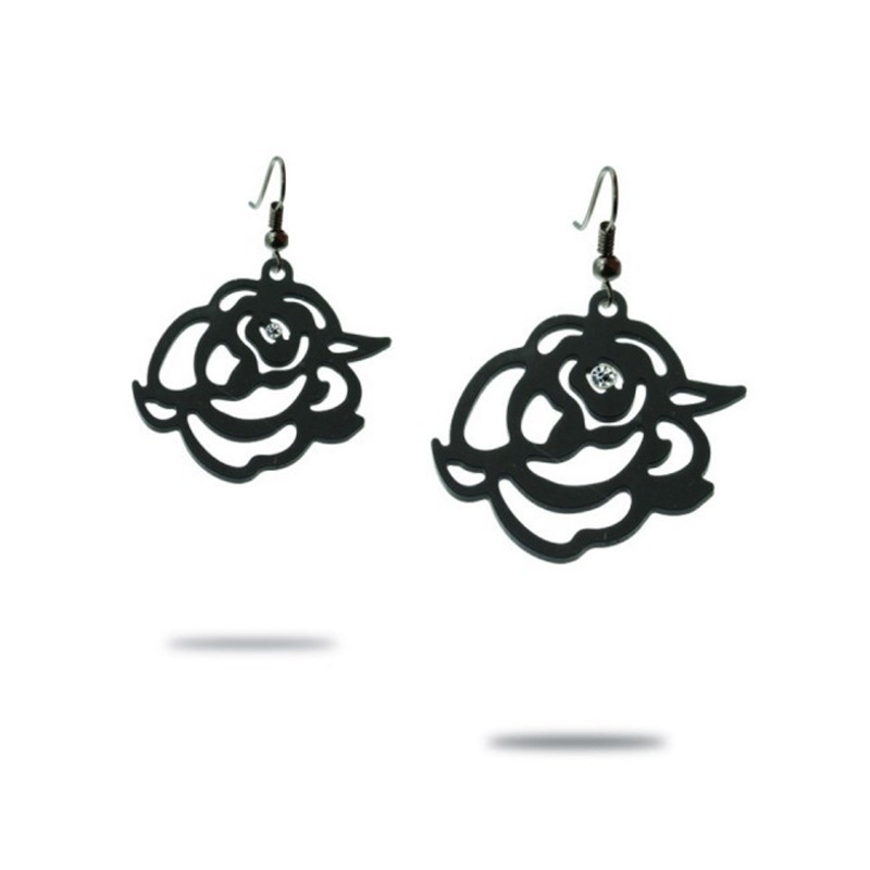 Boucles d'Oreilles Pendantes Roses en Silicone Noir