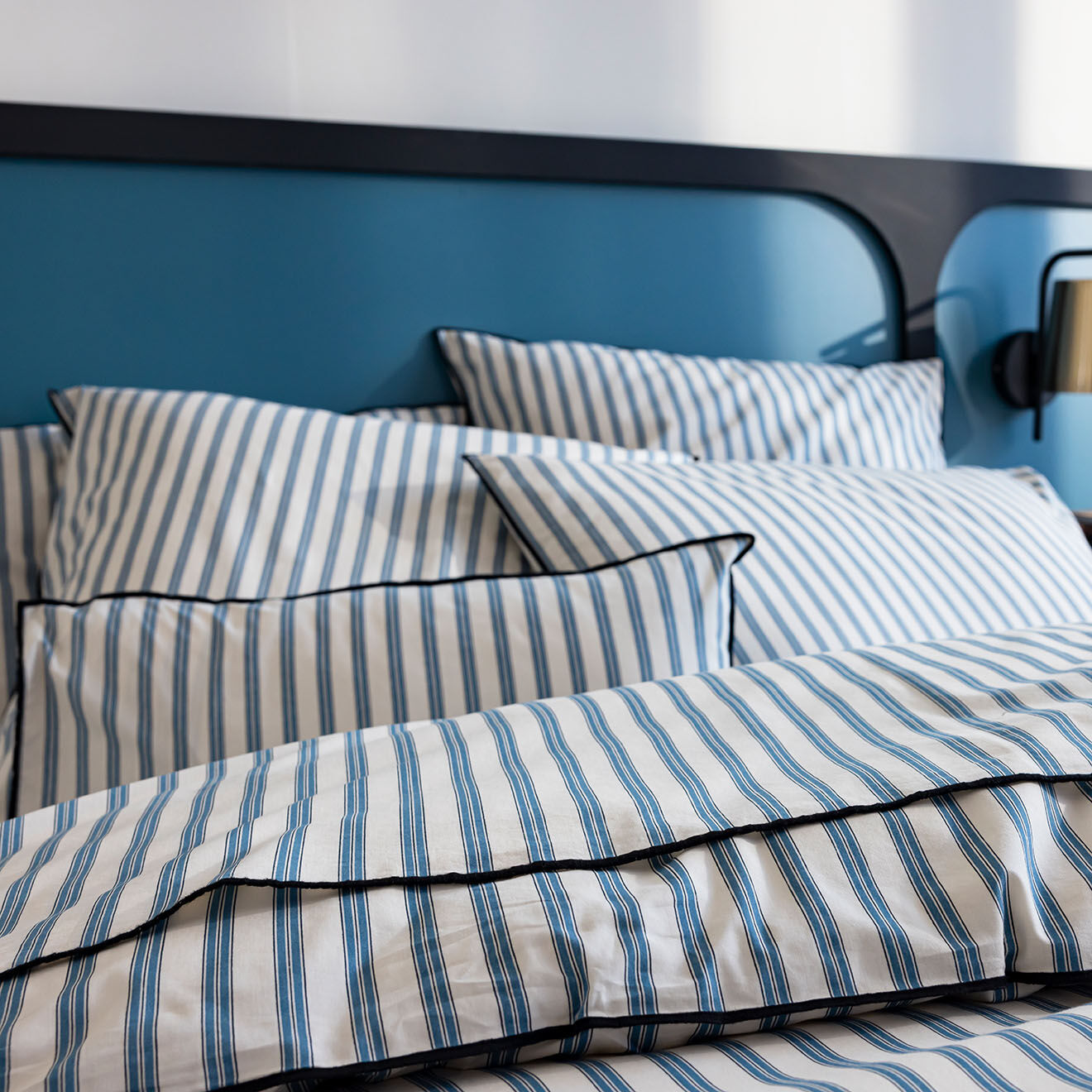 Perle de Coton Taie d'oreiller en Percale de Coton Allen blanc/bleu