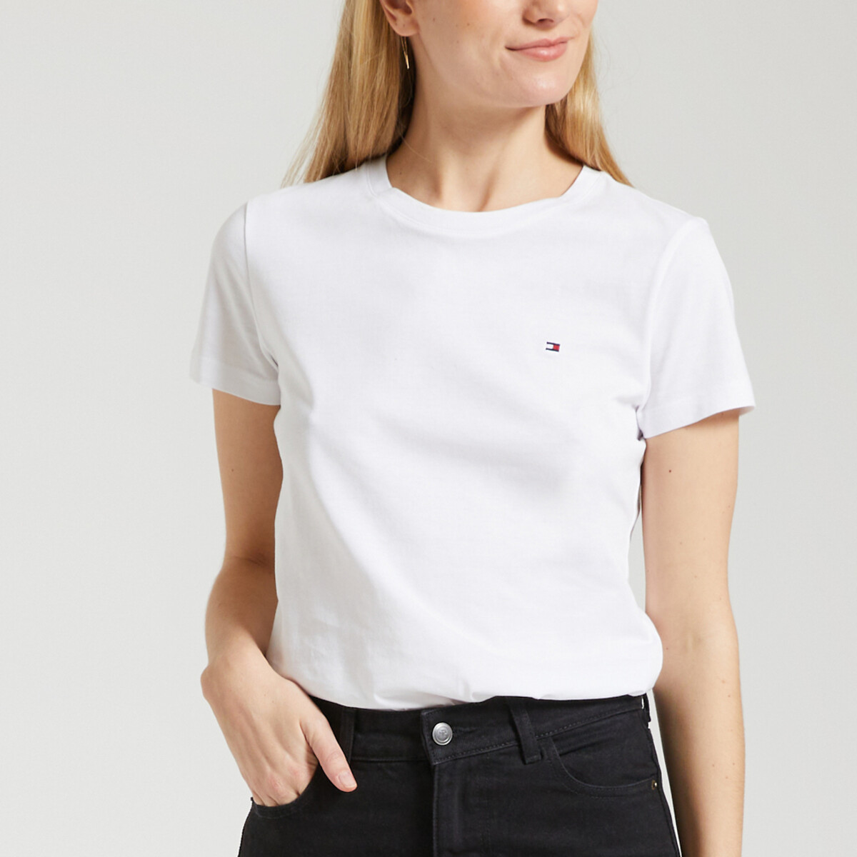 TOMMY HILFIGER<br>Camiseta de algodão com gola redonda e mangas curtas