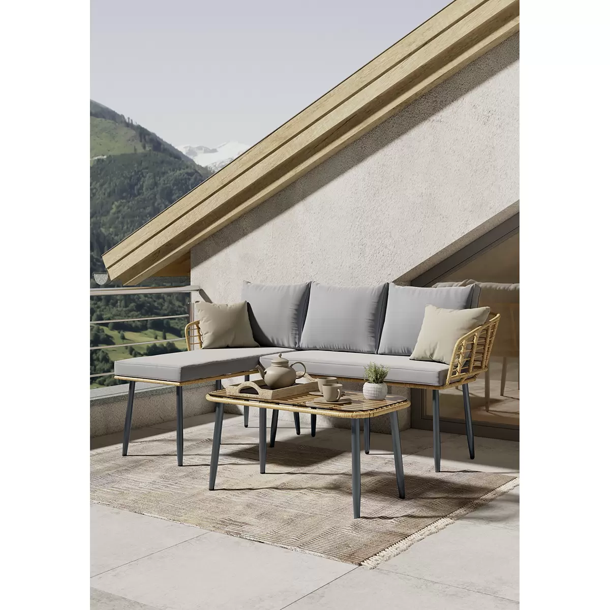 Beldano Loungegarnitur Kreta 2-teilig beige,grau,schwarz