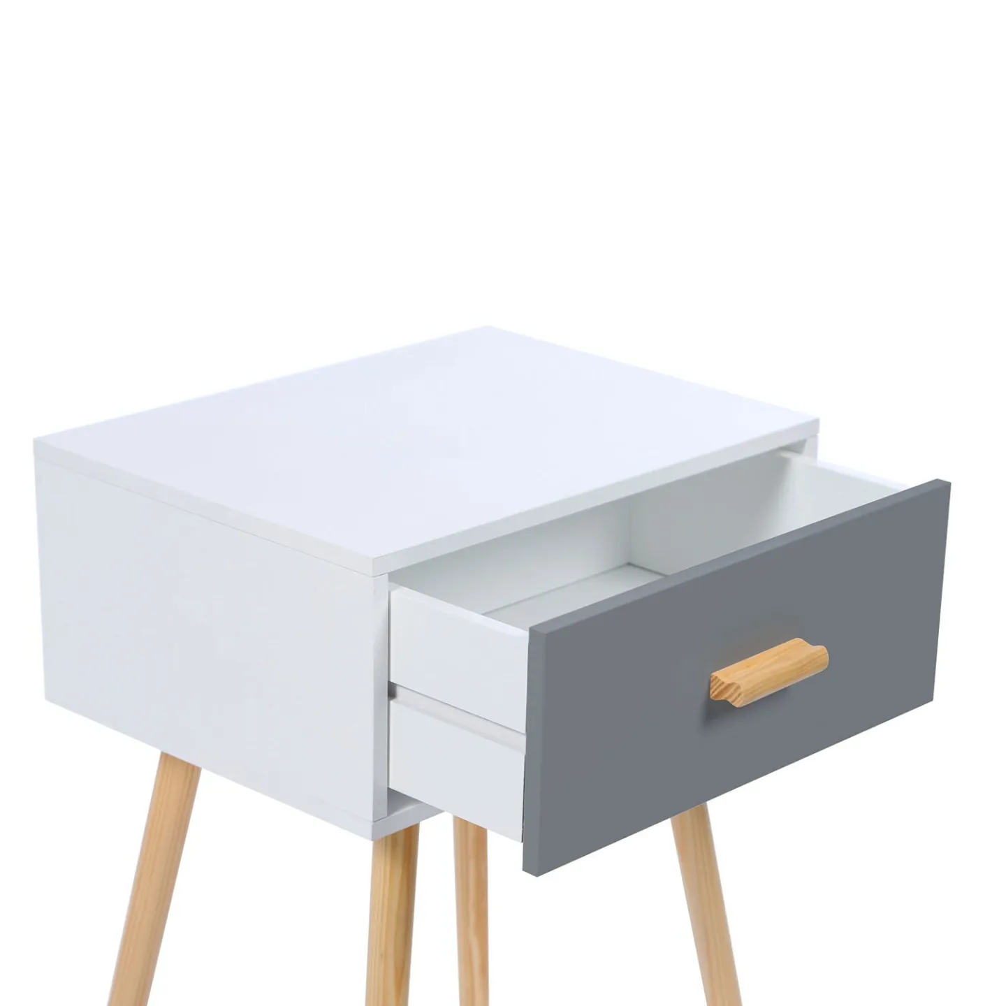 Lot de 2 tables de chevet EIYA scandinaves 1 tiroir bois blanc et gris