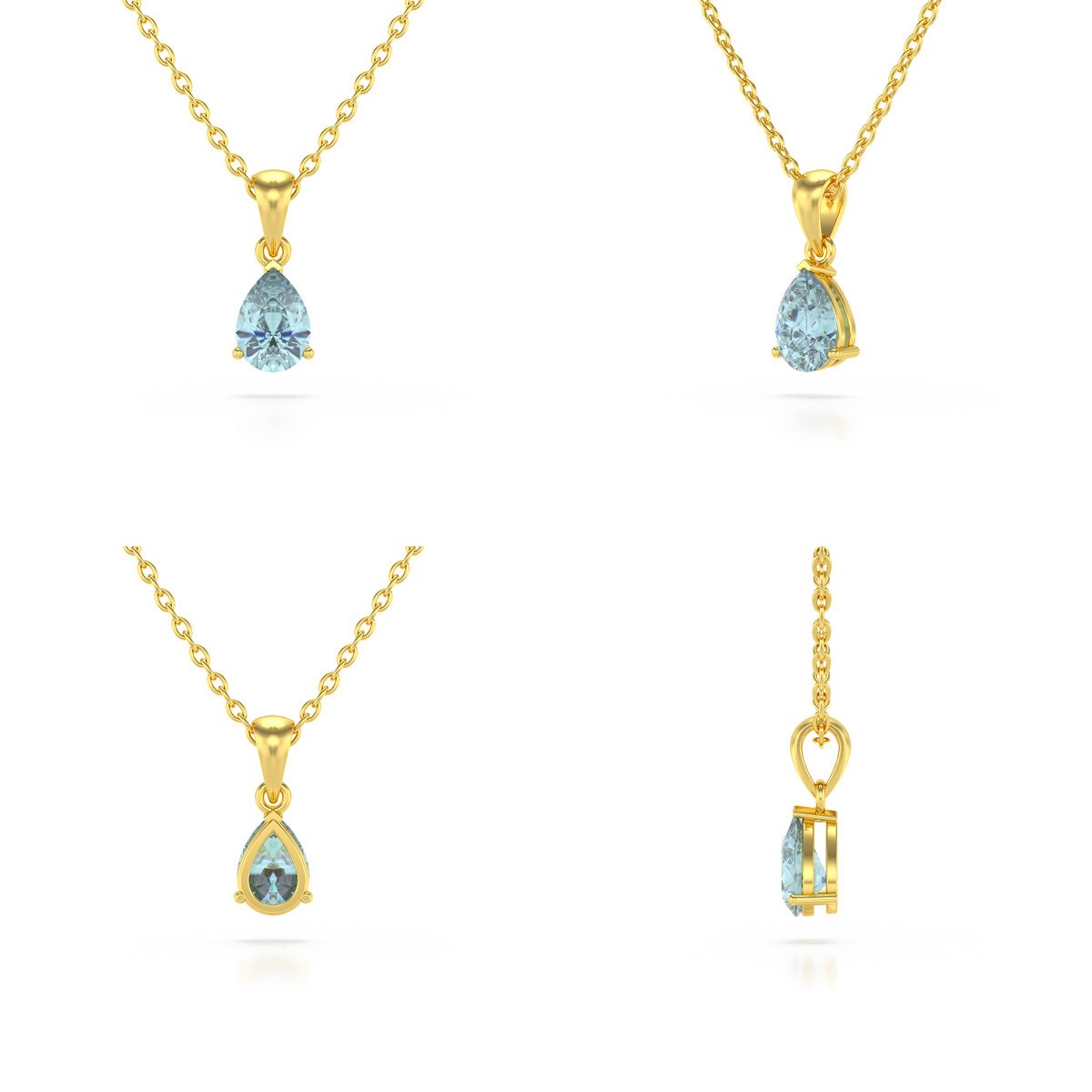 Collier Pendentif en Or Jaune avec Aigue-Marine et Chaîne Or - 0.49gr | Aden Boutique