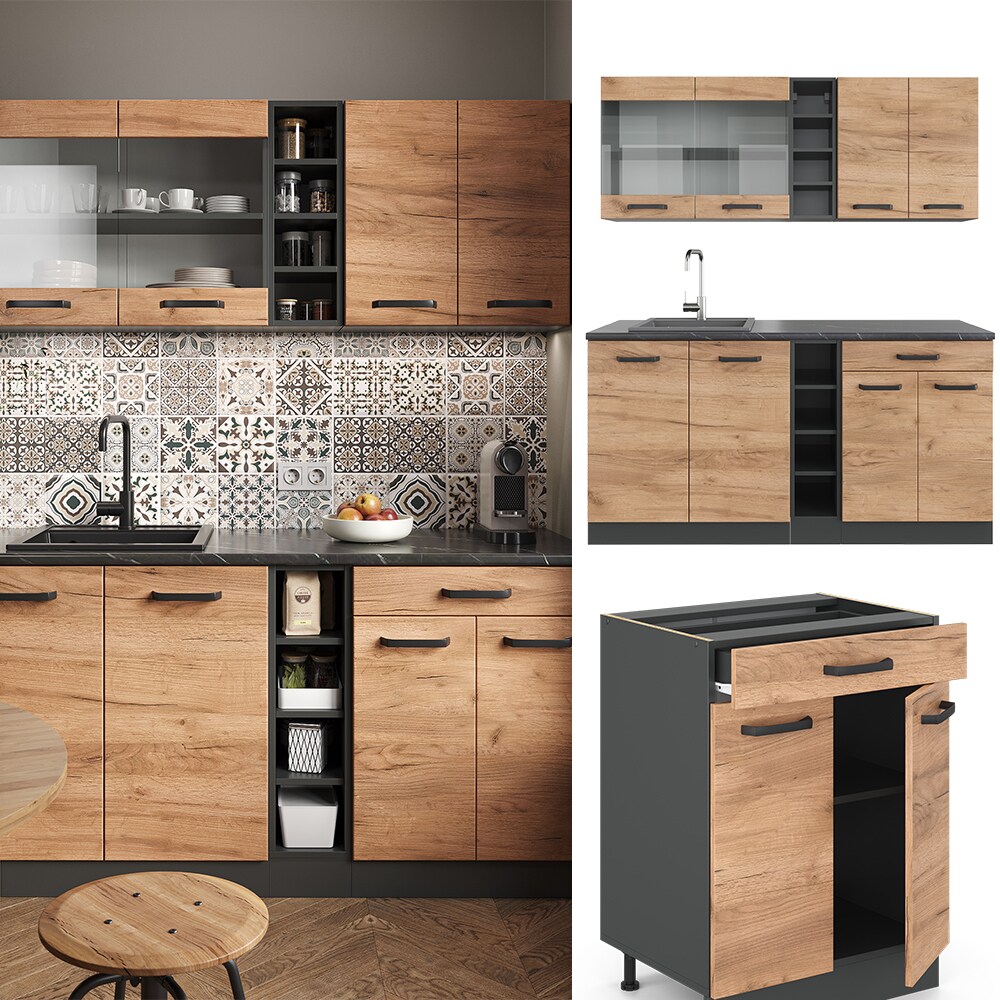Vicco Küchenzeile Küchenblock Einbauküche R-Line Single Anthrazit Eiche 160 cm