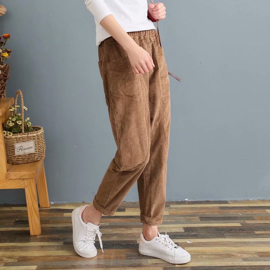 Angel Love - Elastische tailleband met effen corduroy harembroek