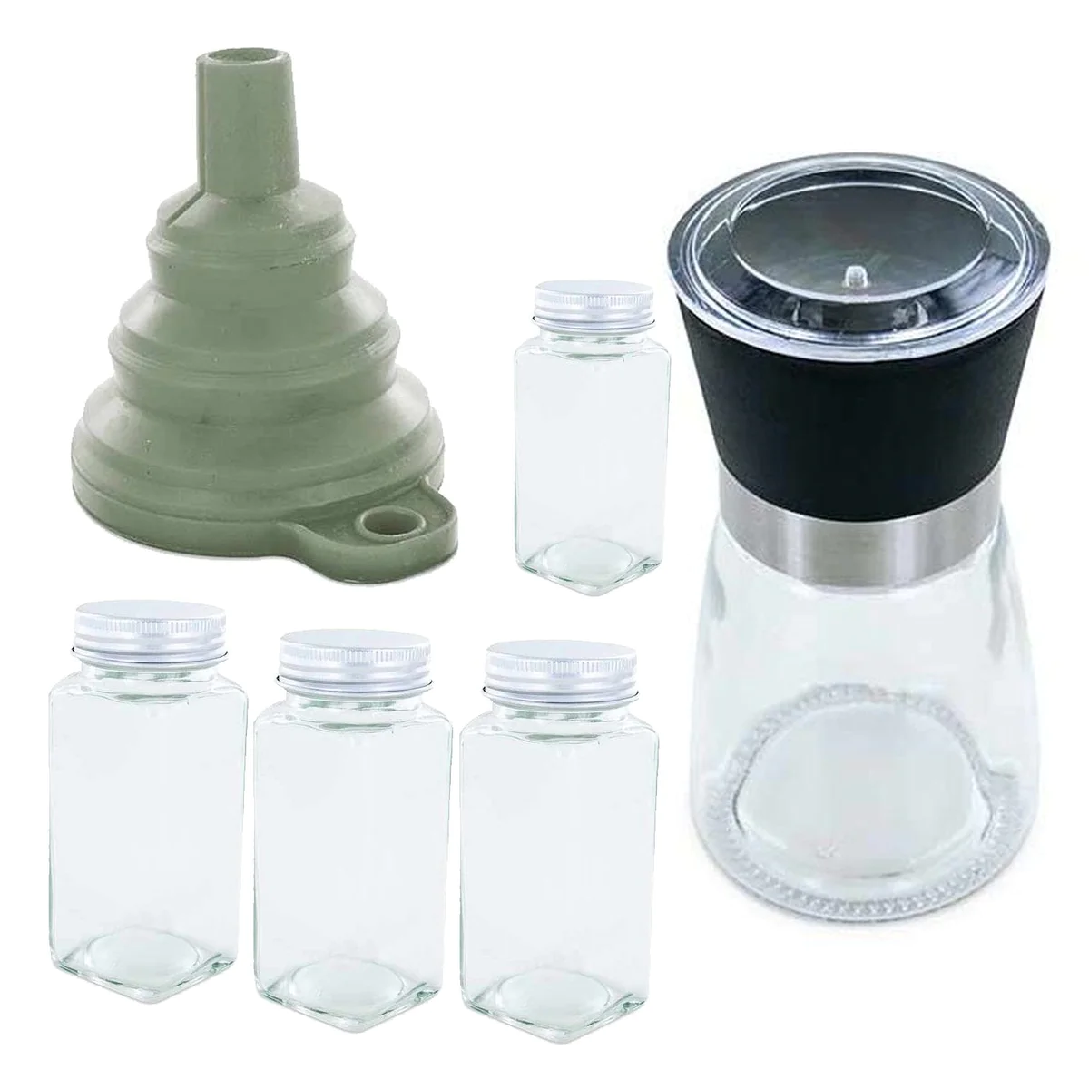 Coffret épices avec moulin, entonnoir & 4 flacons Aromandise