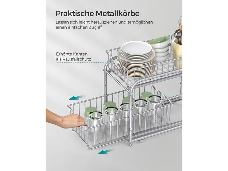 Songmics Küchenregal 2 Schubladen Silber Küchen-Organizer