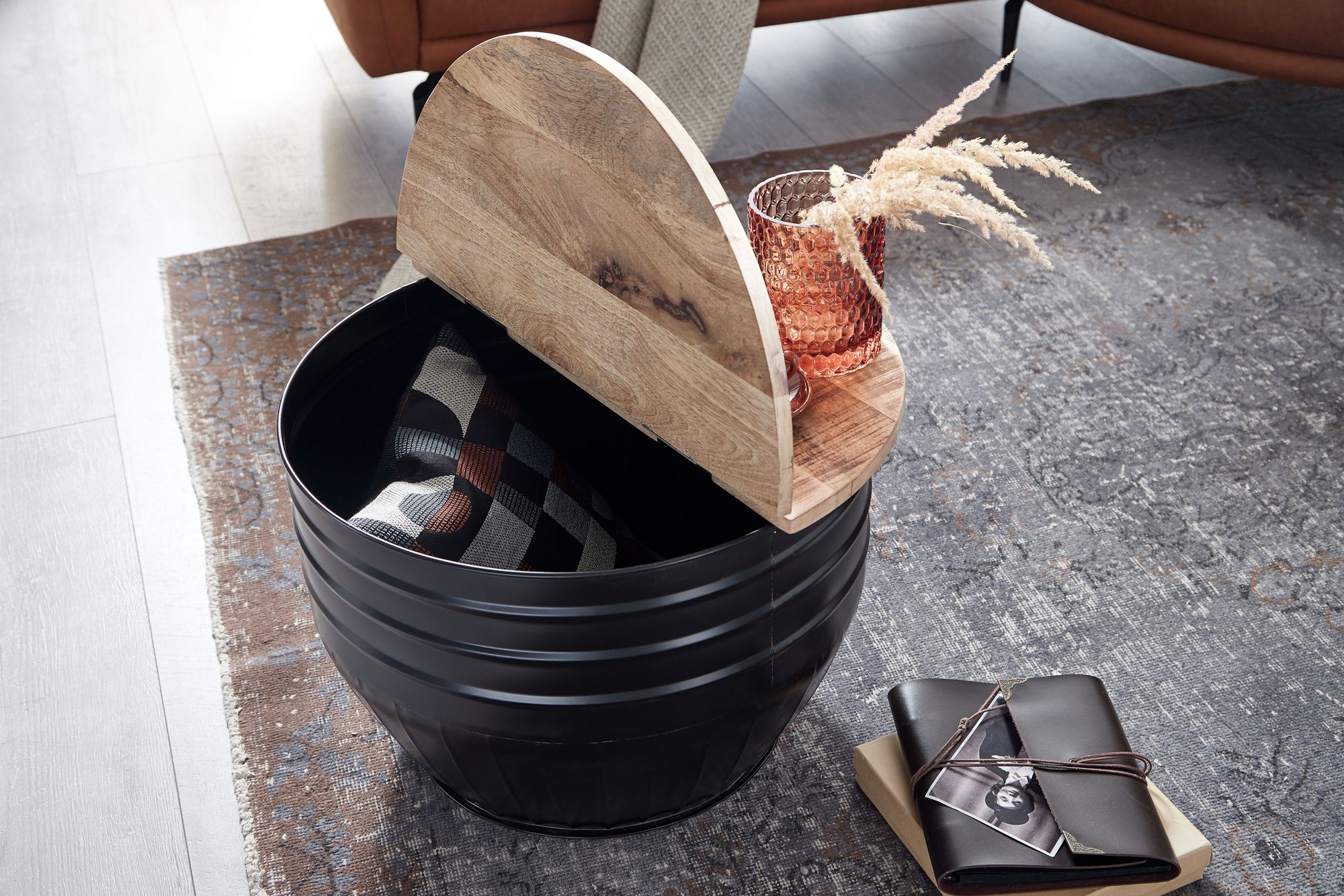 FineBuy Couchtisch Holz Rund Sofatisch Ø 60 cm Tisch Stauraum Wohnzimmertisch