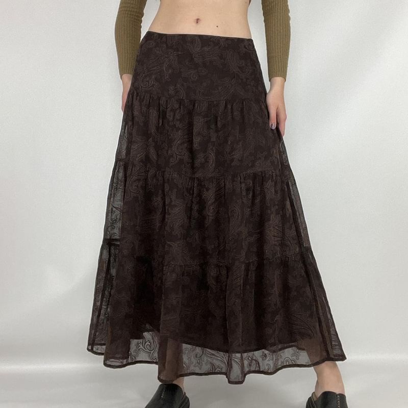 Trisica - Mid-rise mesh overlay maxi A-lijn rok