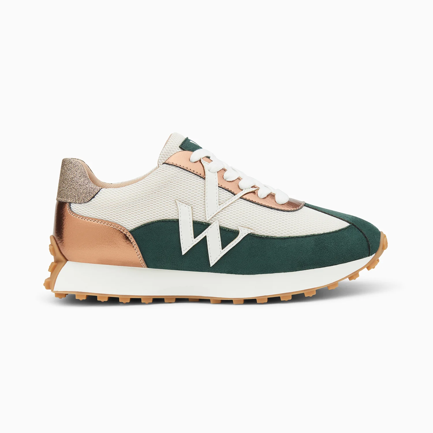 Sneakers-Baskets monogramme Pia ivoire et vert à semelle running