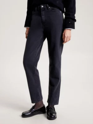 Calça jeans preta clássica de cintura alta e corte reto