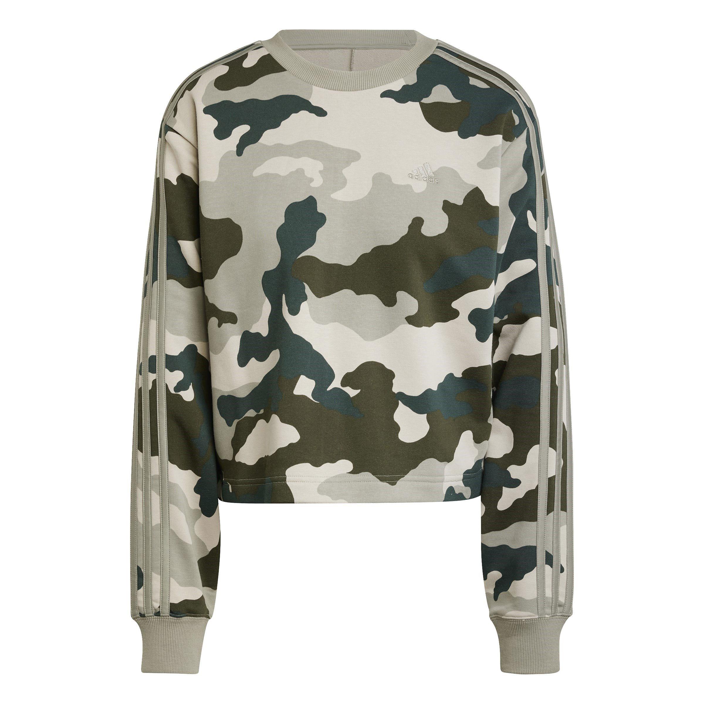 adidas Essentials 3-Stripes Camo-Print Cropped Sweatshirt womens