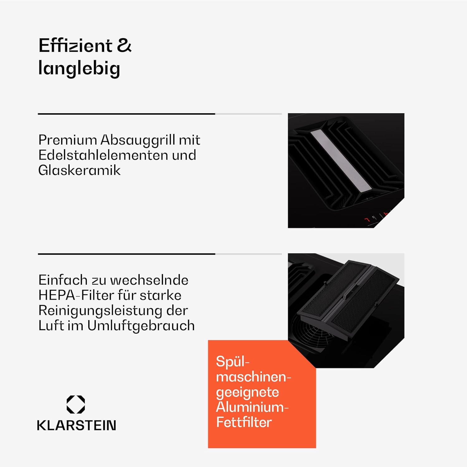 Klarstein 2-in-1 Kochfeld mit Dunstabzug Integriert 90cm, Induktionskochfeld mit Dunstabzug für Kochinsel, 4er Kochfeld mit Dunstabzug, 750 m³/h Luftstrom, Touch-Display, Energieeffizienz A