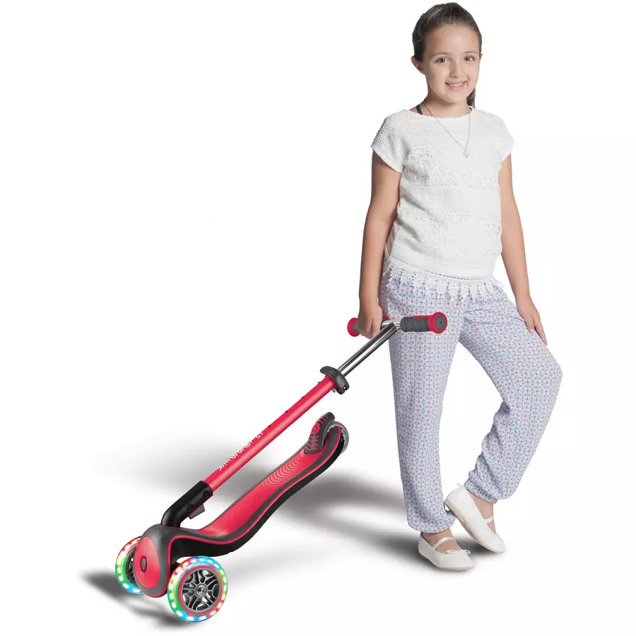 GLOBBER Scooter  ELITE DELUXE LIGHTS mit Leuchtrollen, rot