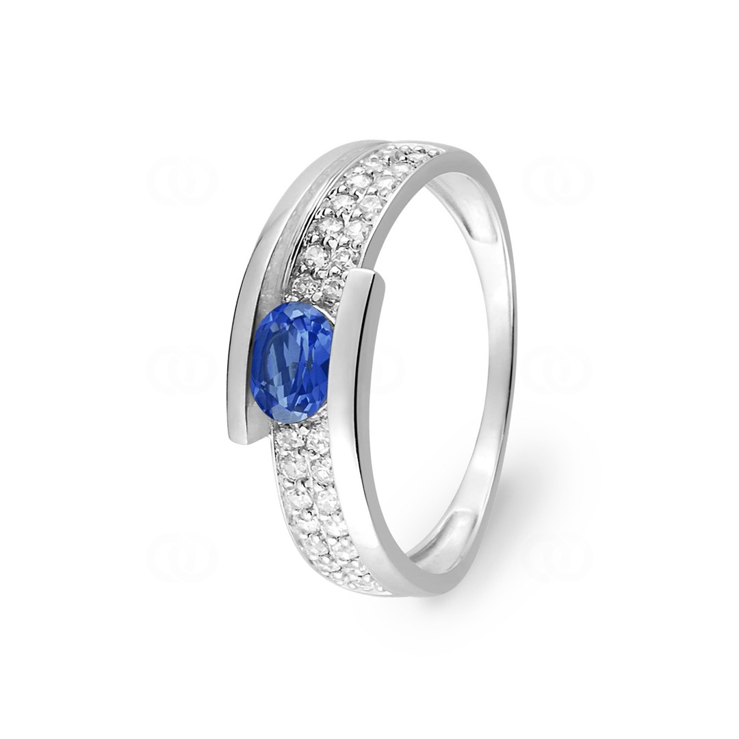 Damenring 750/18 K Weissgold mit Saphir oval und Zirkonia