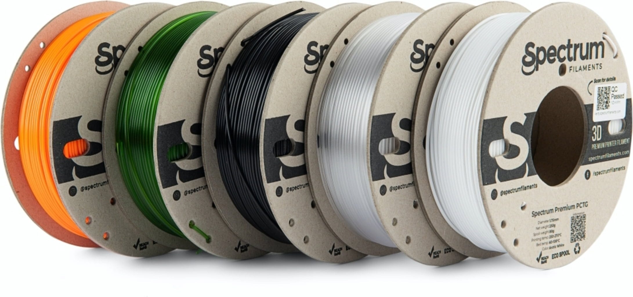Spectrum  5er-Set PCTG Premium, 1,75 mm (1.250 g)    Filamente auf ökologischen Pappspulen