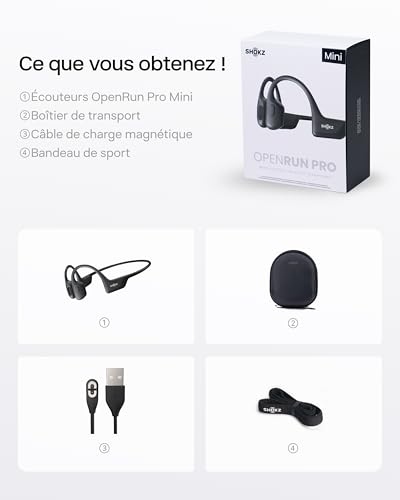 SHOKZ OpenRun Pro Mini Casque à Conduction osseuse, écouteurs Bluetooth Oreilles Libres pour Le Sport avec Micro, Casque sans Fil étanche IP55, 10H d’autonomie, Bandeau de Sport, Noir