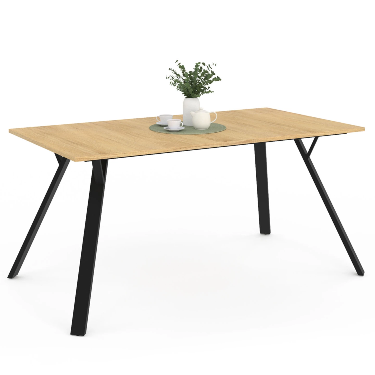 Table à manger rectangle YSEULT 8 personnes bois et noir design industriel 160 cm