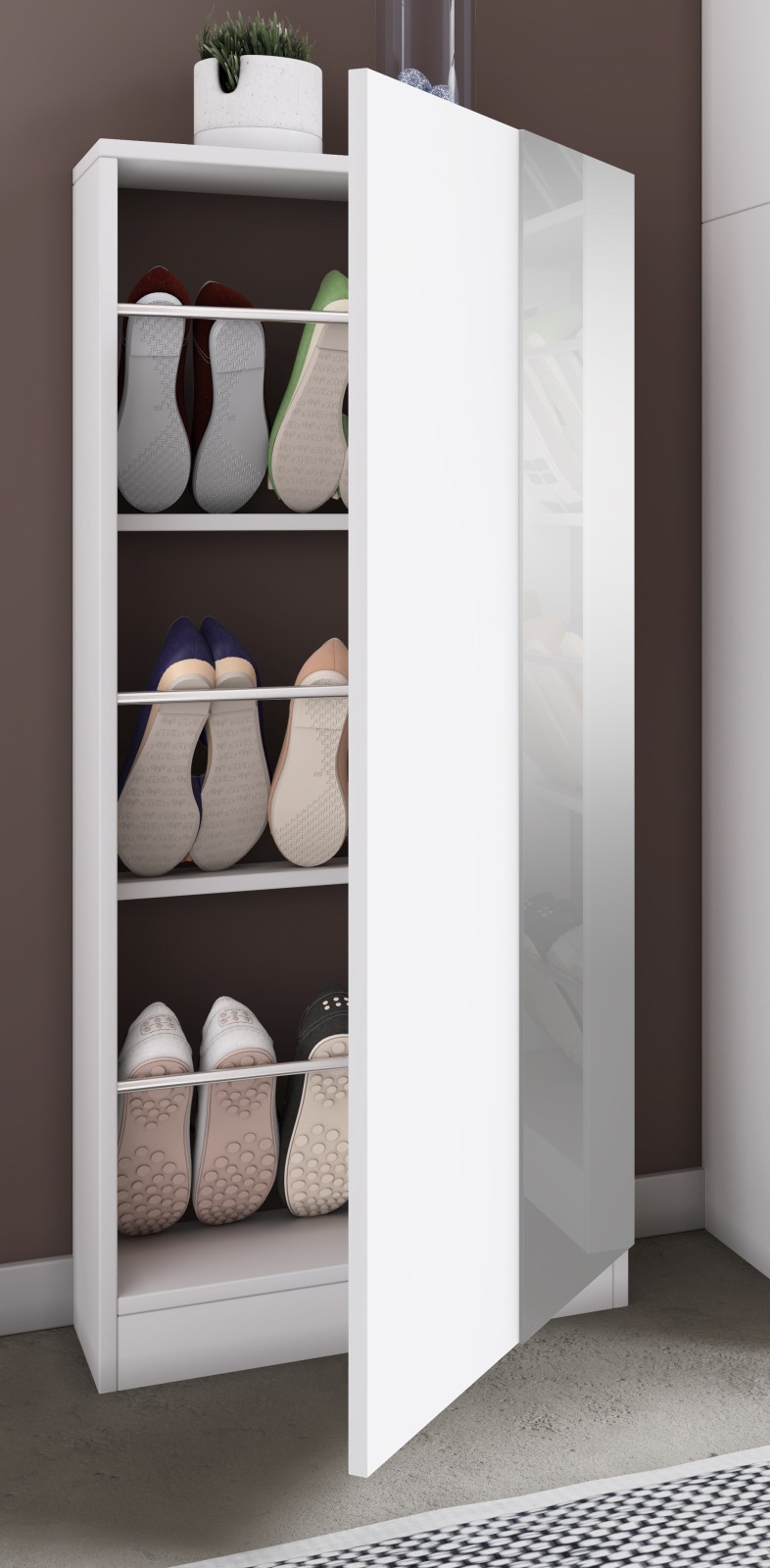 Schuhschrank FULISA mit Spiegel - weiß - 112 cm hoch