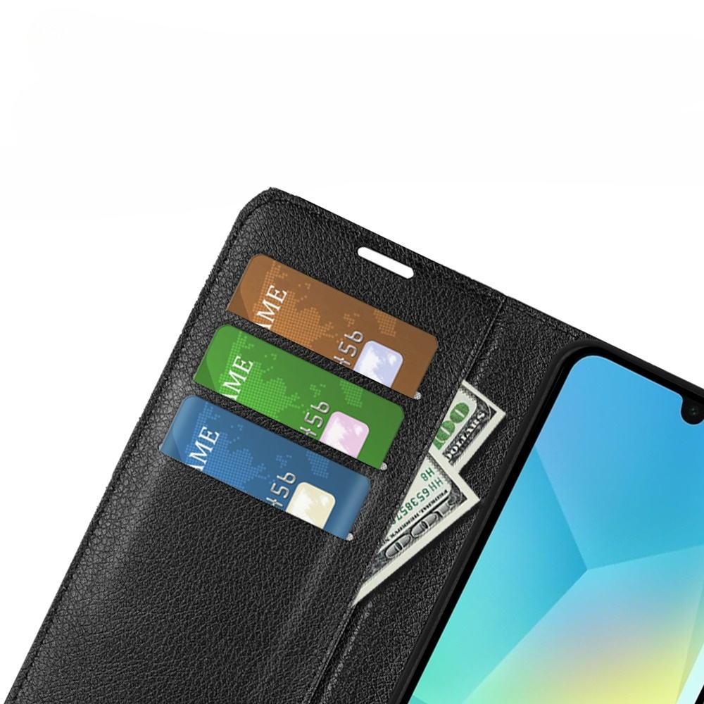 Samsung Galaxy A17 Leder Tasche Flip Cover Litchi Look - Schwarz