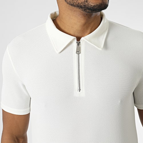 Polo Manches Courtes Col Zippé Blanc Cassé