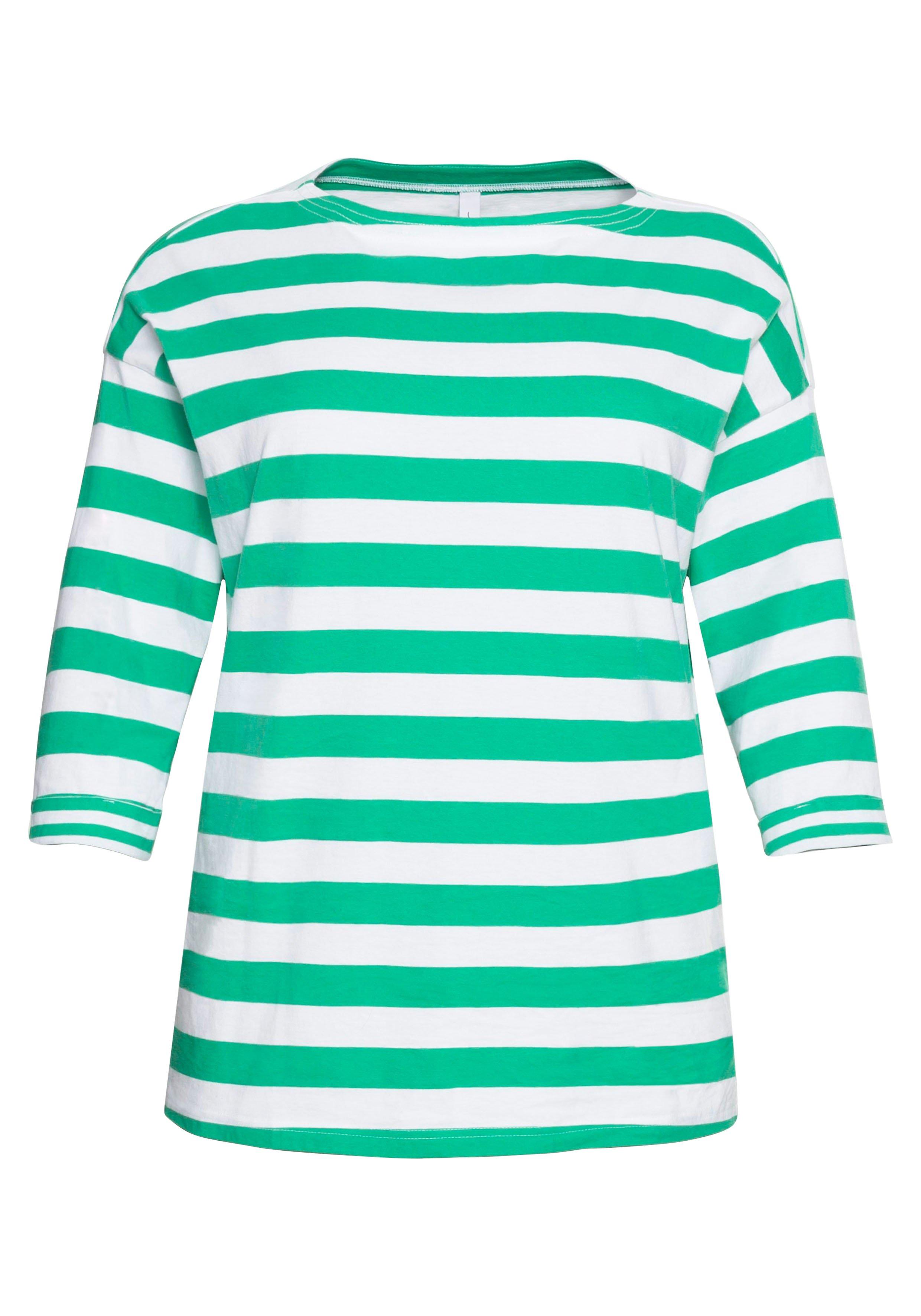 3/4-Arm-Shirt mit Ringeln und U-Boot-Ausschnitt