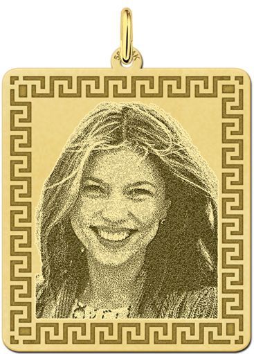 Rechthoekige gouden foto hanger met meander rand