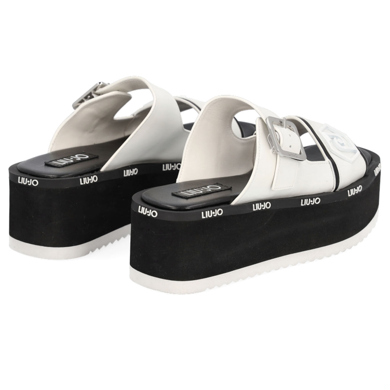 Liu-Jo Mules Compensées en Cuir Alma blanc/noir