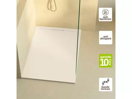 Receveur de Douche Extraplat RAGNAR Beige 90x90x3cm - Texture Ardoise 75% Minéral, Antidérapant, Antibactérien, LAVABERG
