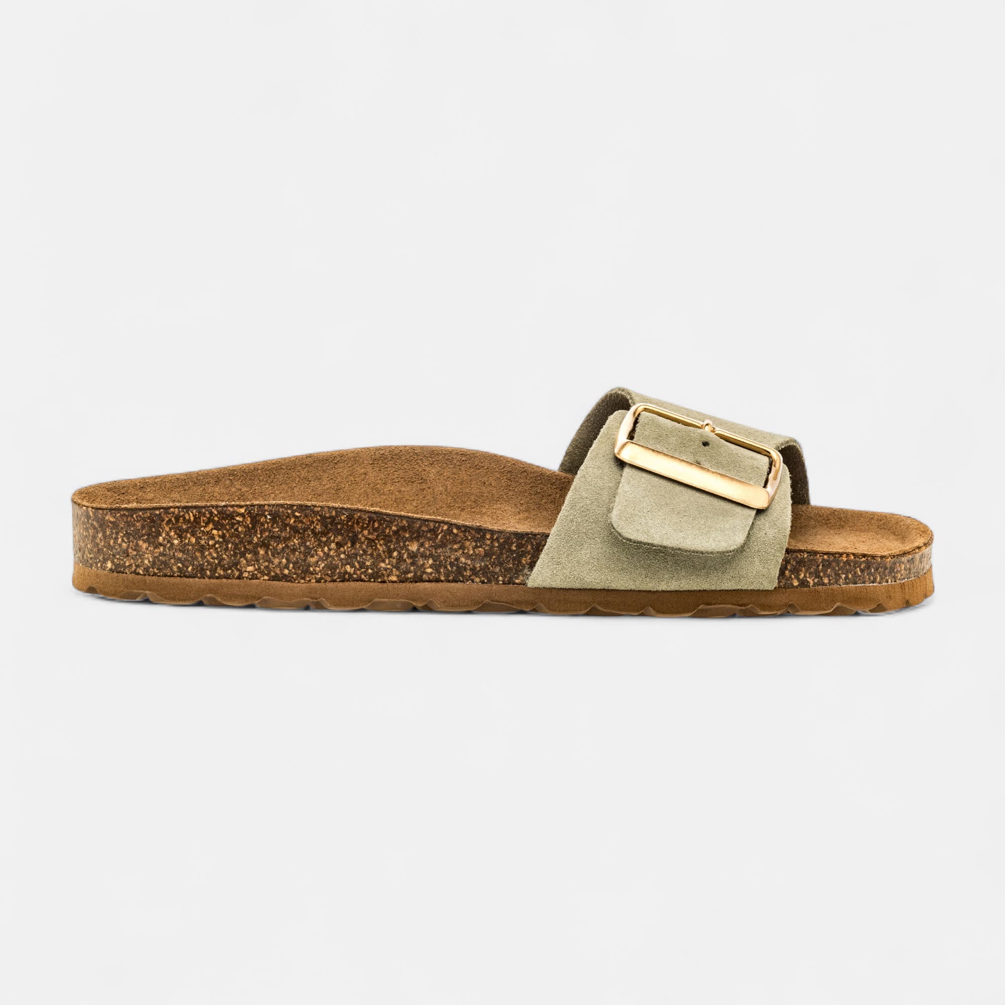 Mules semelle liège Femme en cuir vert clair