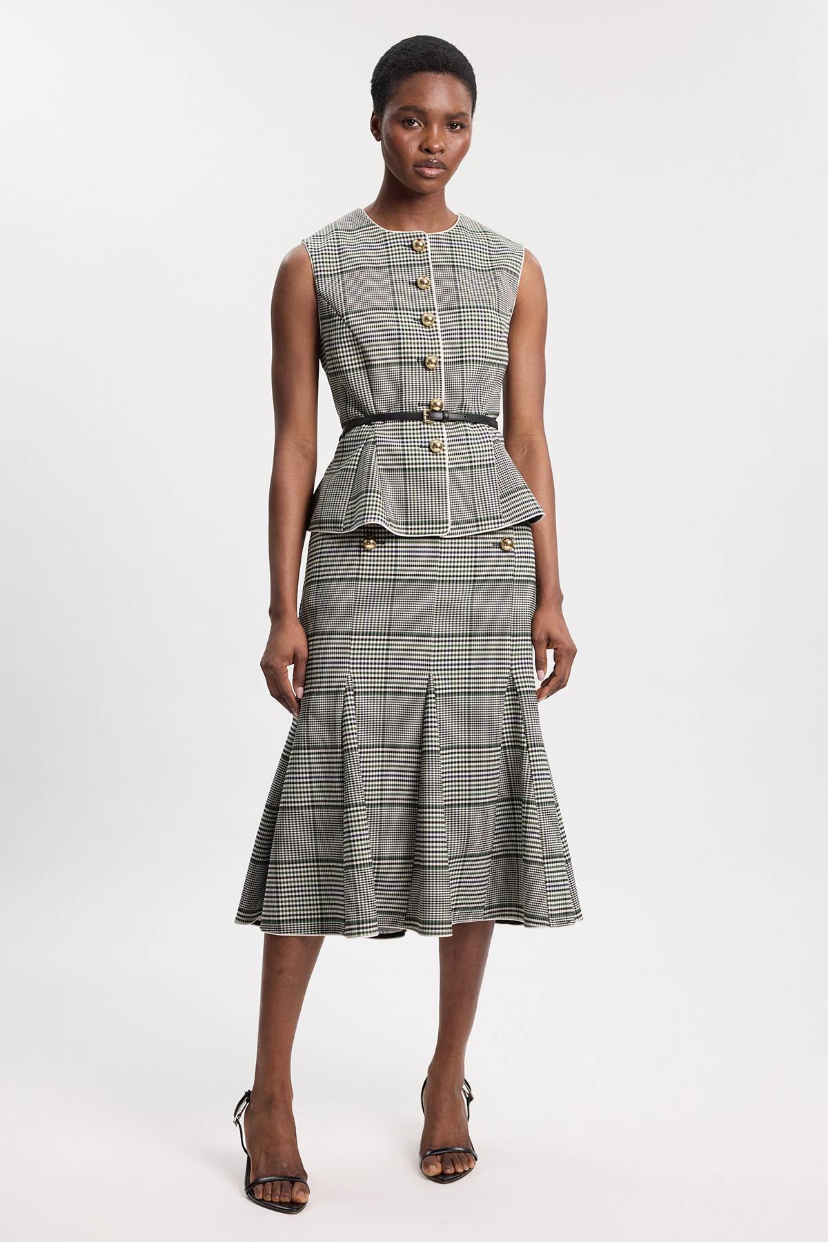 KarenMillen Jupe Midi Ajustée À Carreaux Avec Godets Petite
