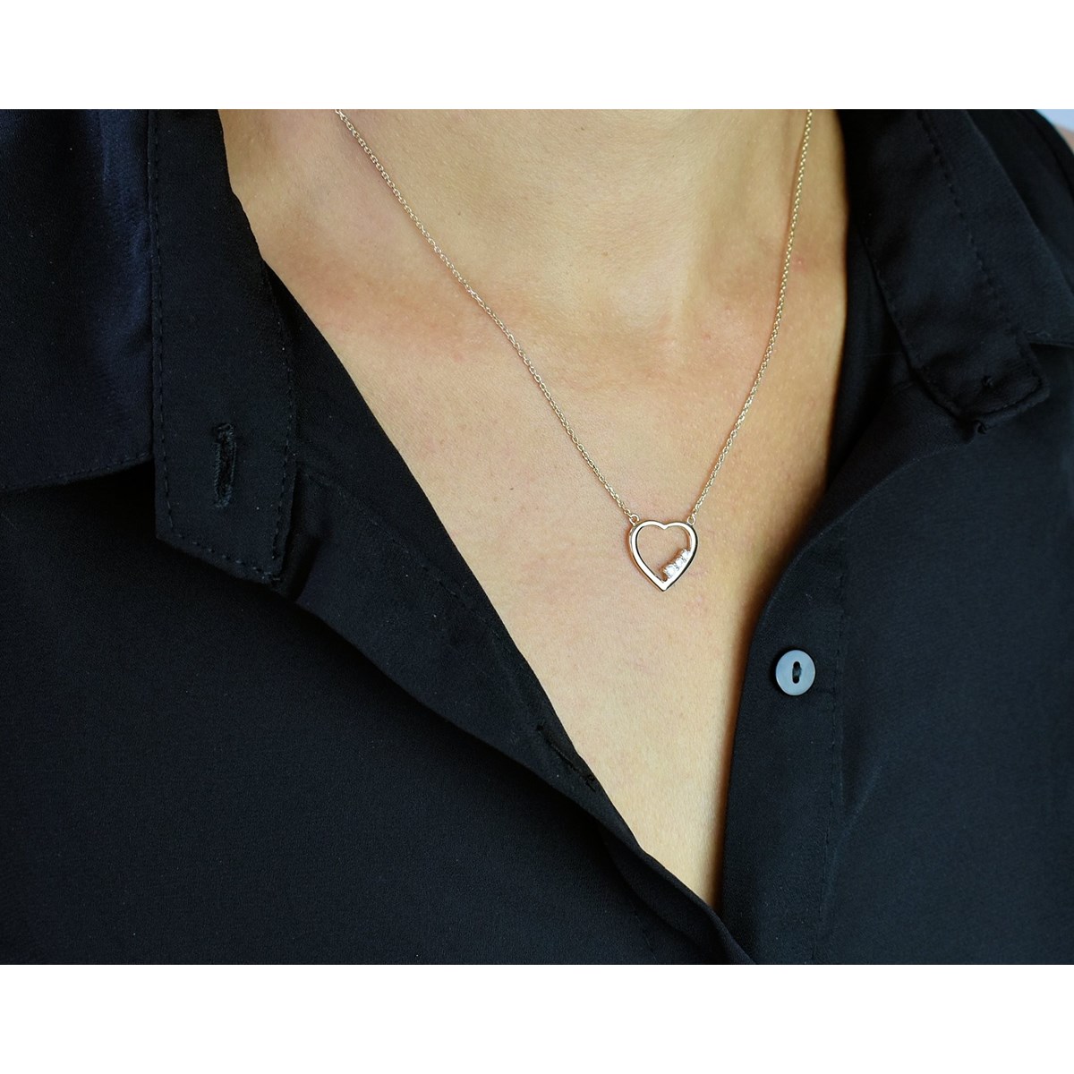 Collier coeur de petits oxydes de zirconium Plaqué OR 750 3 microns