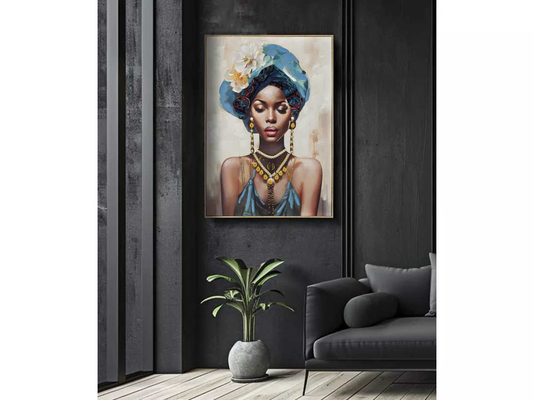 Peinture de femme multicolore sur toile avec cadre 72x4,5x102 cm