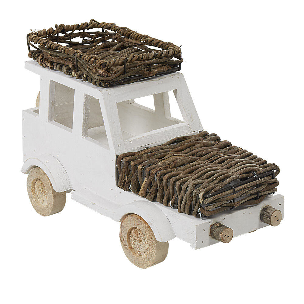 Voiture décorative à poser en bois et rotin naturel
