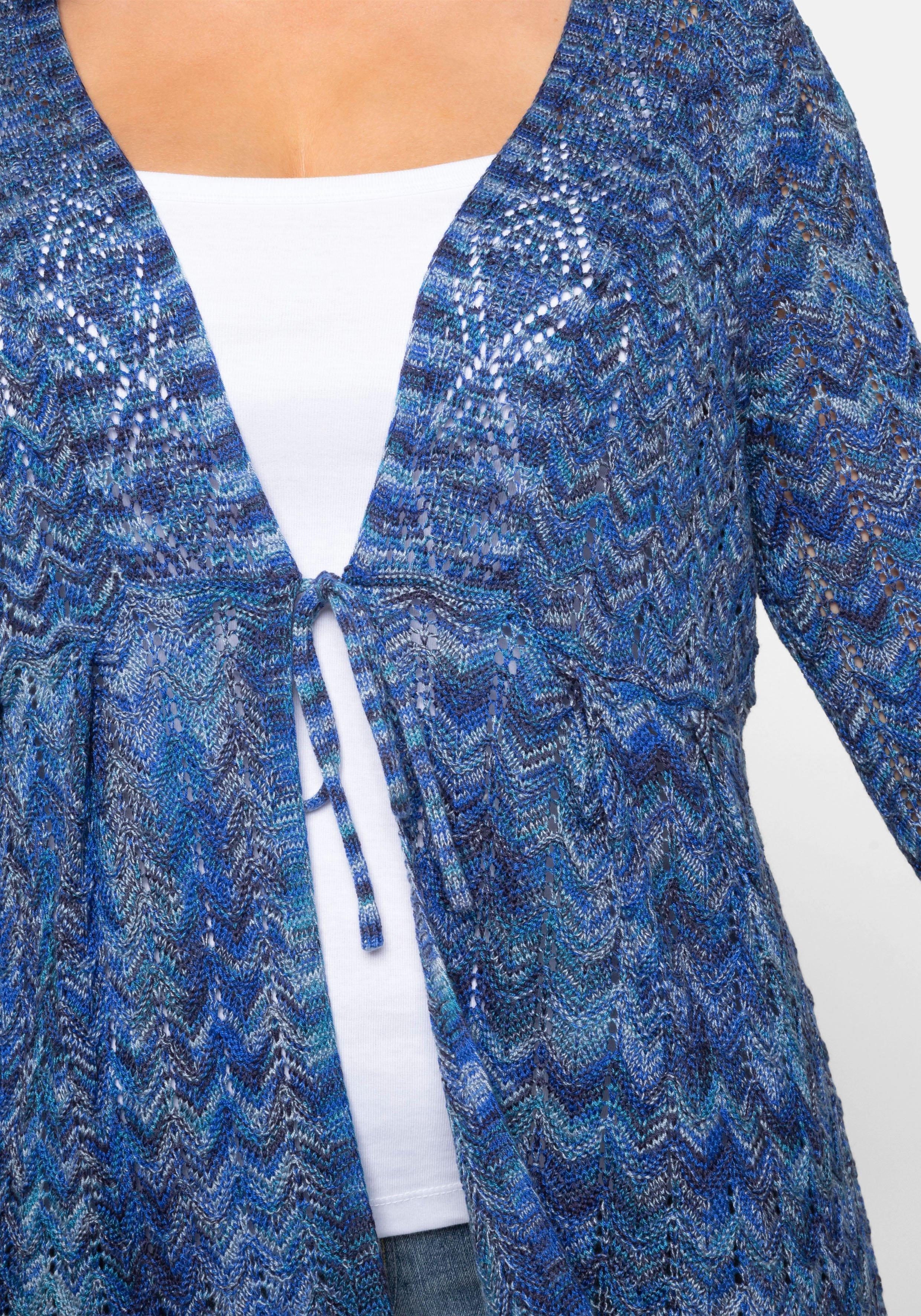 Ajourstrick-Cardigan mit Wellensaumkante