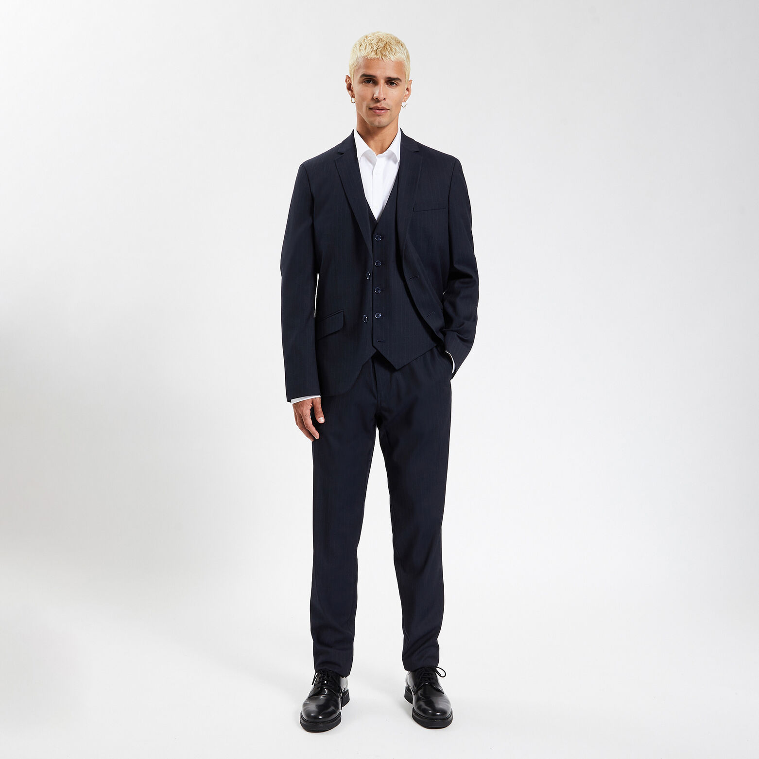 Veste slim à fines rayures Bleu