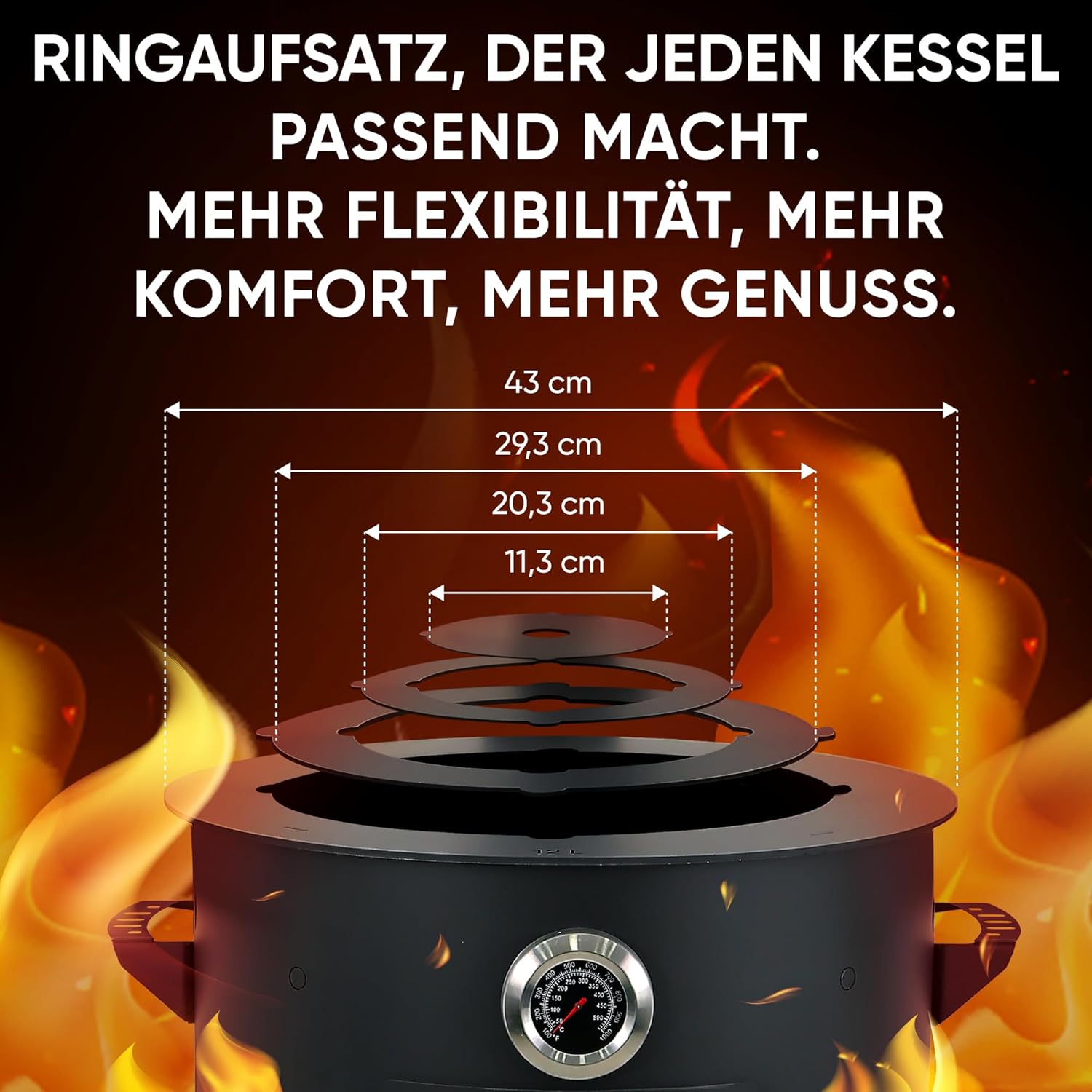 Utschak Uchag Feuerofen Ø 40 cm 2 mm Stahl Herdplatte 4mm Kazan 12 L runder Boden mit Thermometer Учак Учаг Uchag Asia (Set 506)