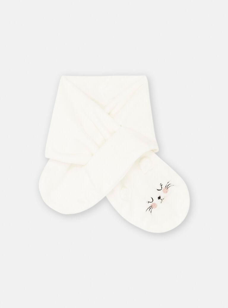 Echarpe écru motif chat pour bébé fille