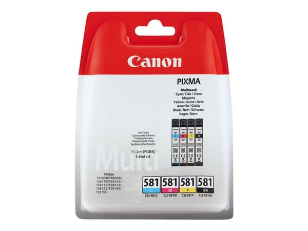 Canon CLI-581 BK/C/M/Y multipakke - 4 pakker - 5,6 ml - svart, gul, cyan, magenta - original - eske - blekktank - for PIXMA TS6251, TS6350, TS6351, T