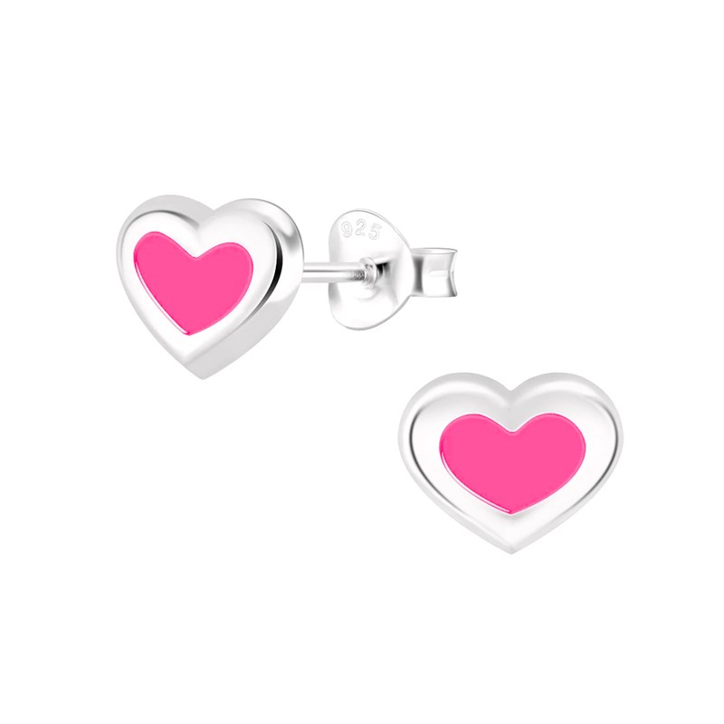 Boucles d'oreilles enfant coeur rose en argent 925