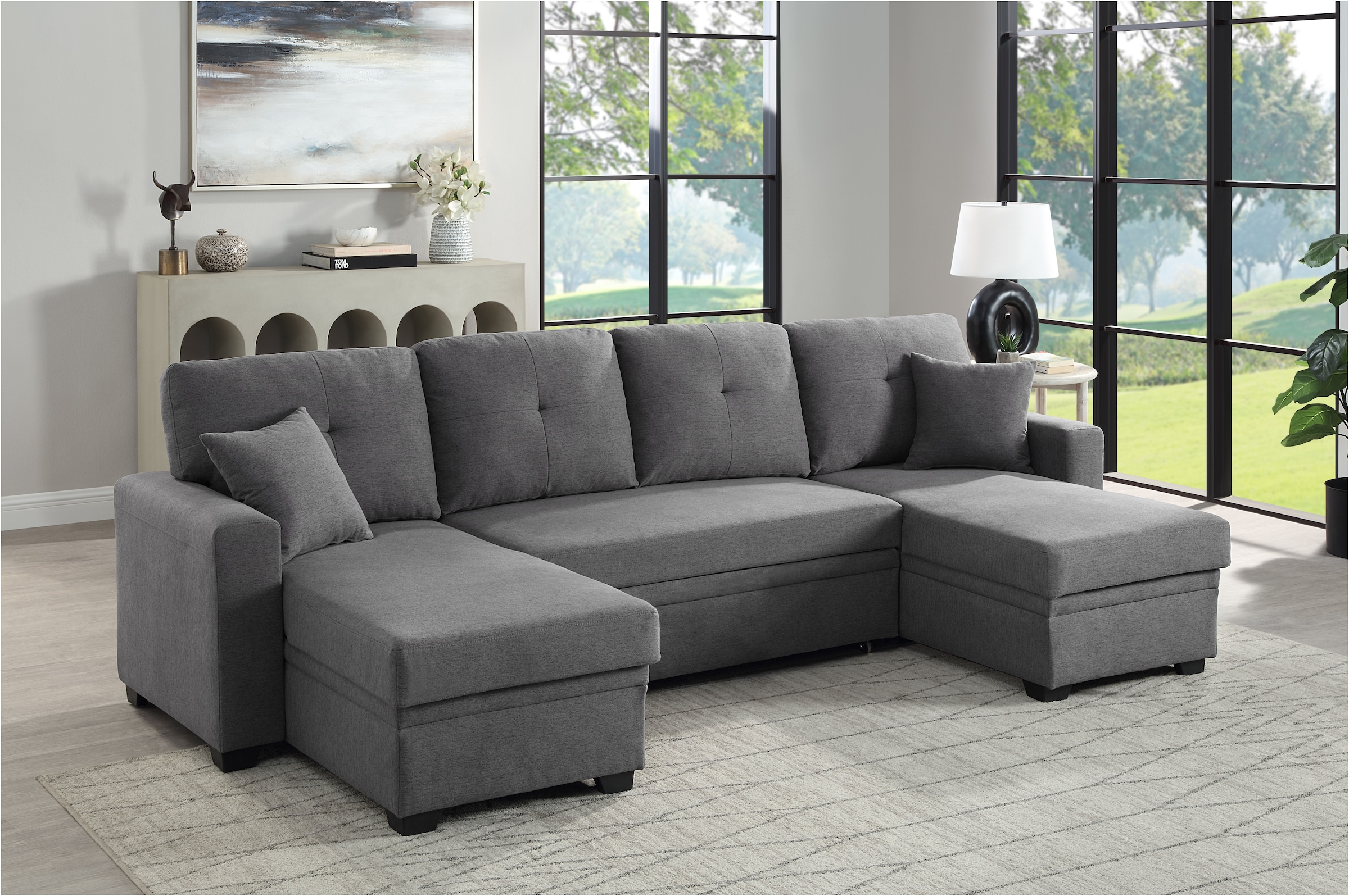 ATLANTIC home collection Wohnlandschaft »Gerrit U-Form, Br. 282 cm« mit Bettfunktion, 2 Bettkästen & 2 Zierkissen