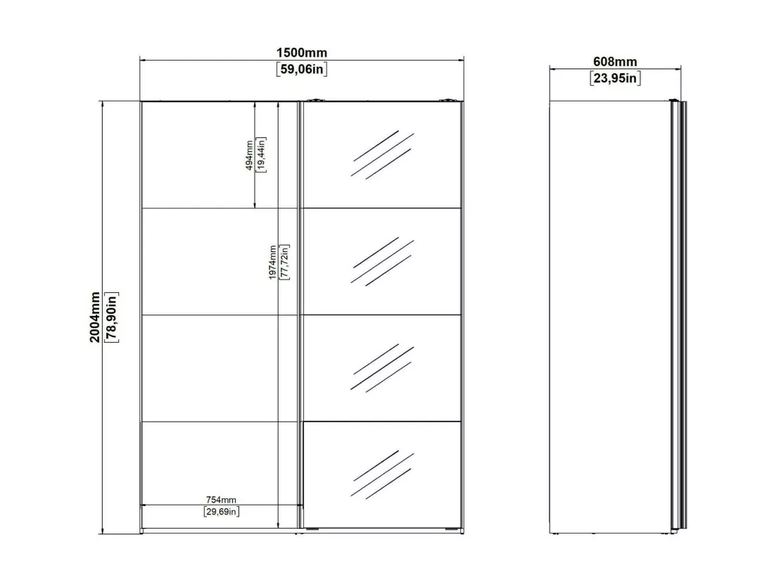 Garde-robe 2 portes Dspur, Meubles de chambre, Penderie de plain-pied, Placard à vêtements, 150x61 h200 cm, Blanc et Chêne clair