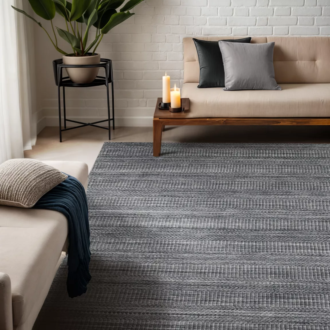 Tapis de salon rectangulaire matière recyclée (160 x 230 cm) Aiko Gris