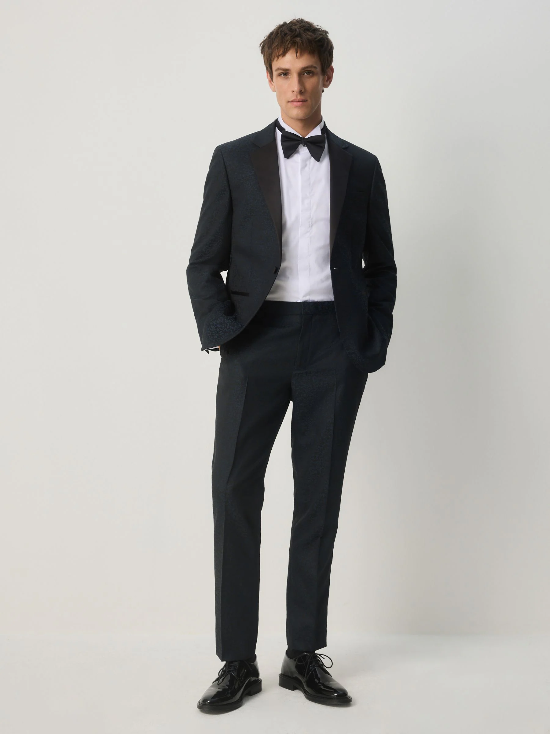 Donkerblauw - Slim Fit Jacquard Pattern Tuxedo Suit Trousers