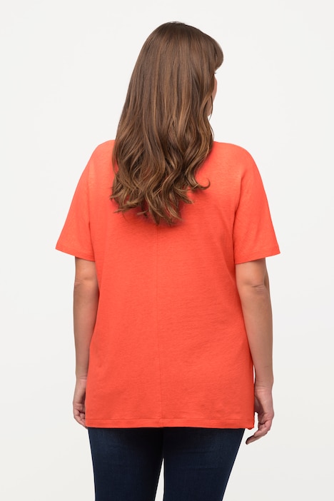Shirt, Blüten, Oversized, Rundhals, Leinenmix