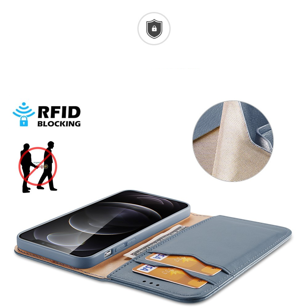 iPhone 13 Pro Flip Wallet Cover Echtleder Tasche (RFID Schutz) - Blau